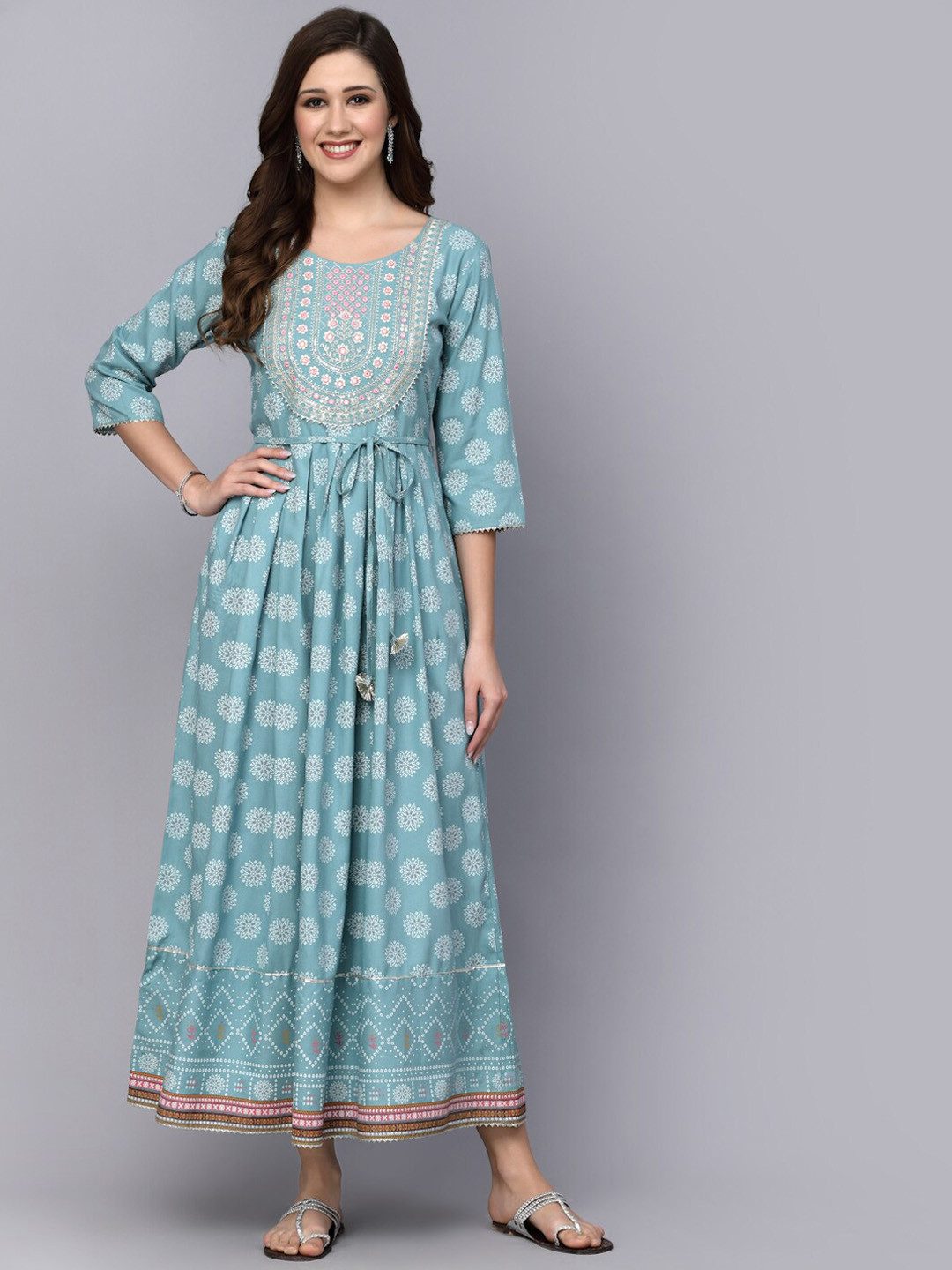 Women's Fit & Flare Maxi Dress with Ethnic Motif Embroidery main image 1