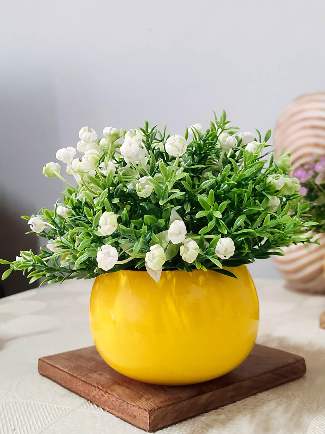 Buy Homesake White & Green Artificial Flowers With Pot Artificial