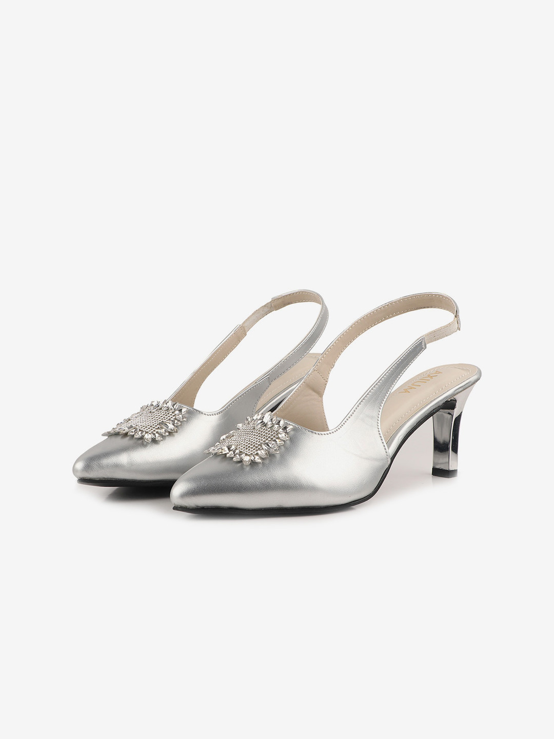 Buy AXIUM Pointed Toe Embellished Party Slim Mules With Backstrap