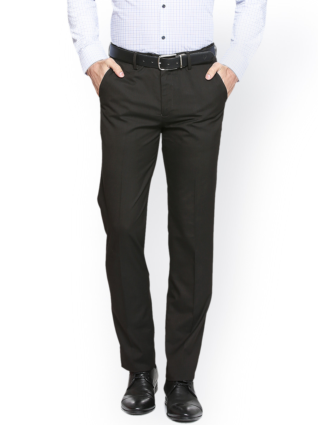 Buy Peter England Men Black Regular Slim Fit Solid Formal Trousers