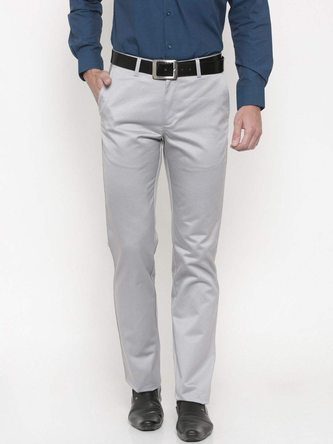Buy Peter England Men Grey Smart Regular Fit Solid Formal Trousers
