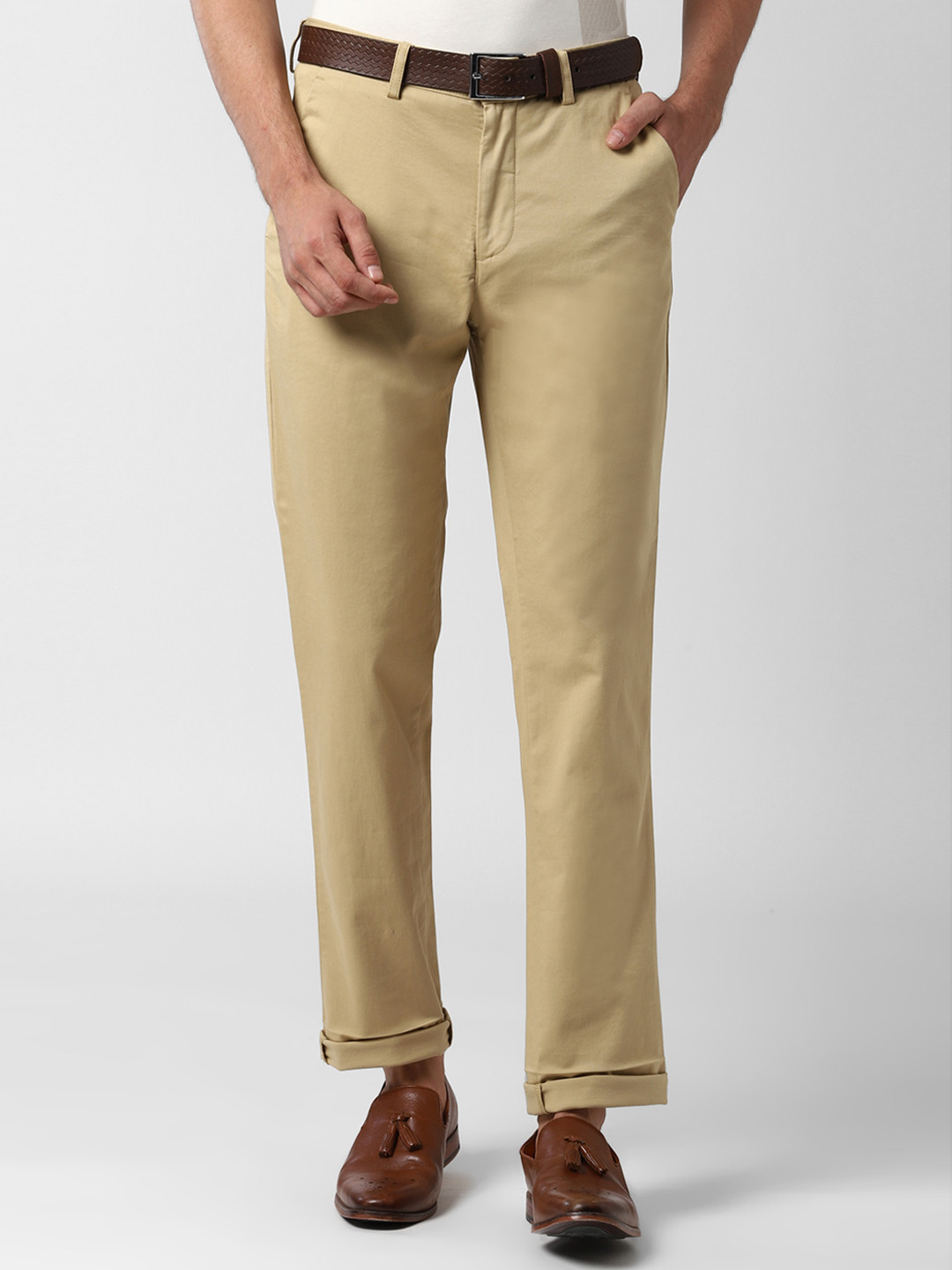Buy Peter England Men Khaki Slim Fit Solid Chinos Trousers for Men