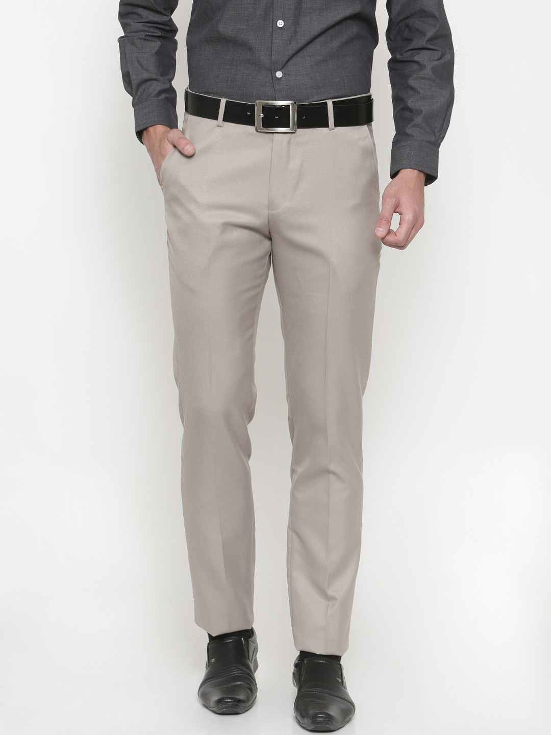 Buy Peter England Elite Men Grey Slim Fit Solid Formal Trousers ...