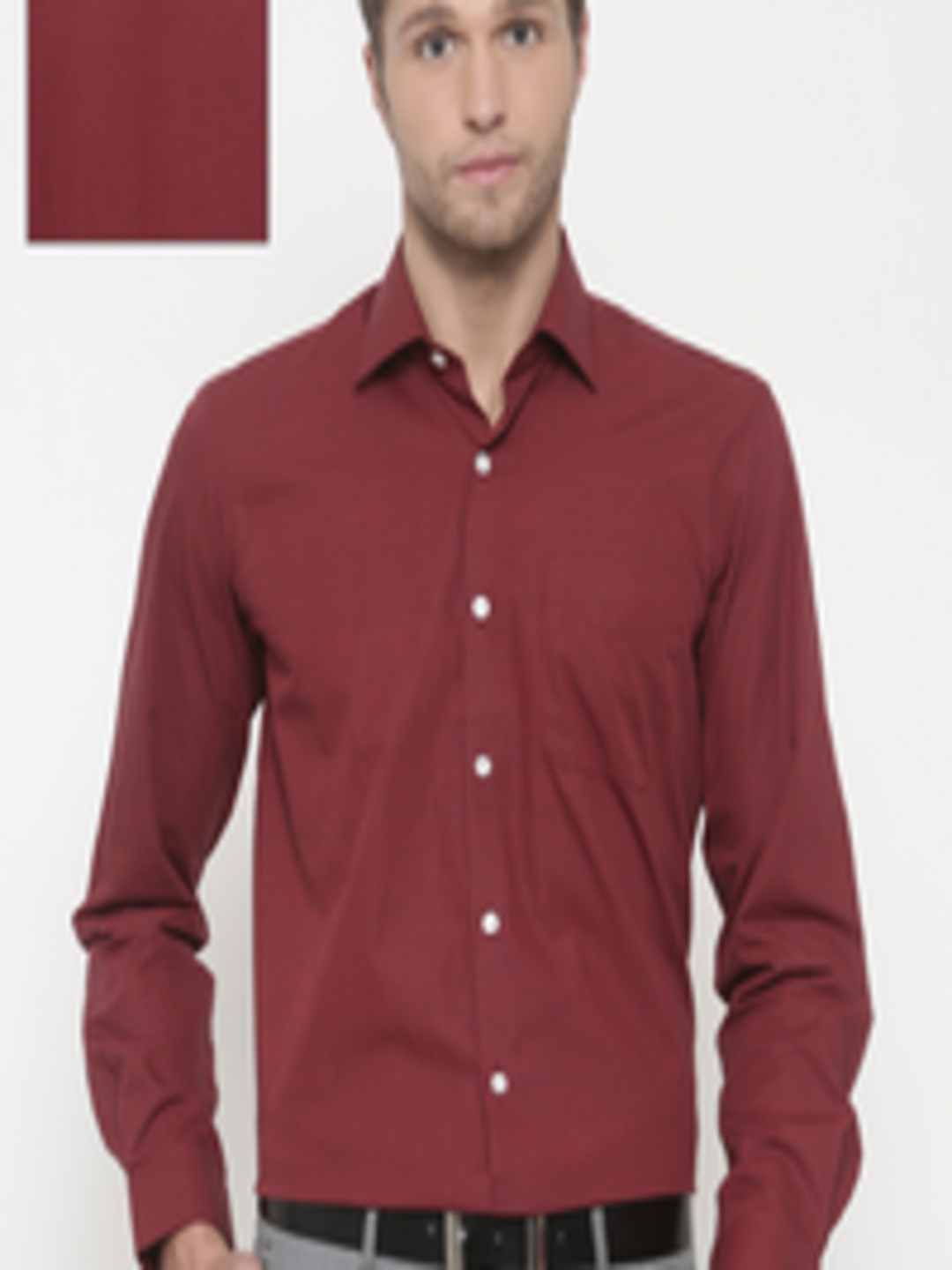 Buy Peter England Elite Men Maroon Regular Fit Solid Formal Shirt ...