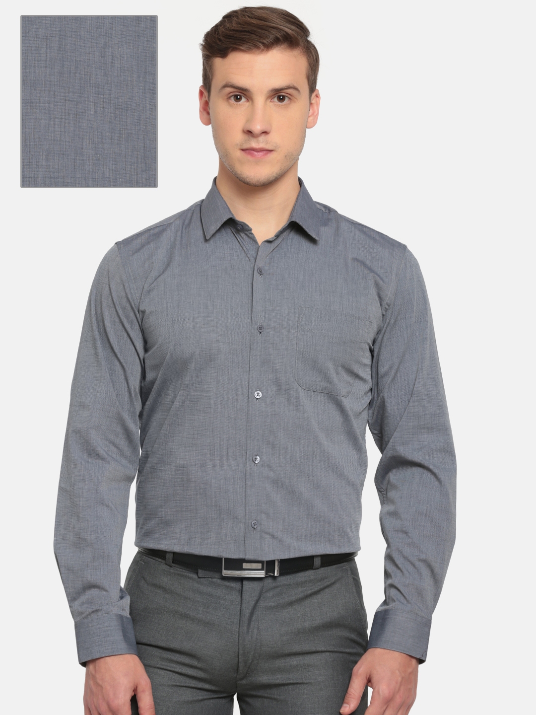 Buy Peter England Men Grey Nuvo Slim Fit Solid Formal Shirt - Shirts ...