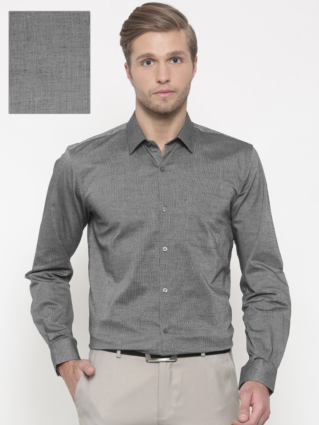 Buy Peter England Men Grey Nuvo Slim Fit Self Design Formal Shirt ...