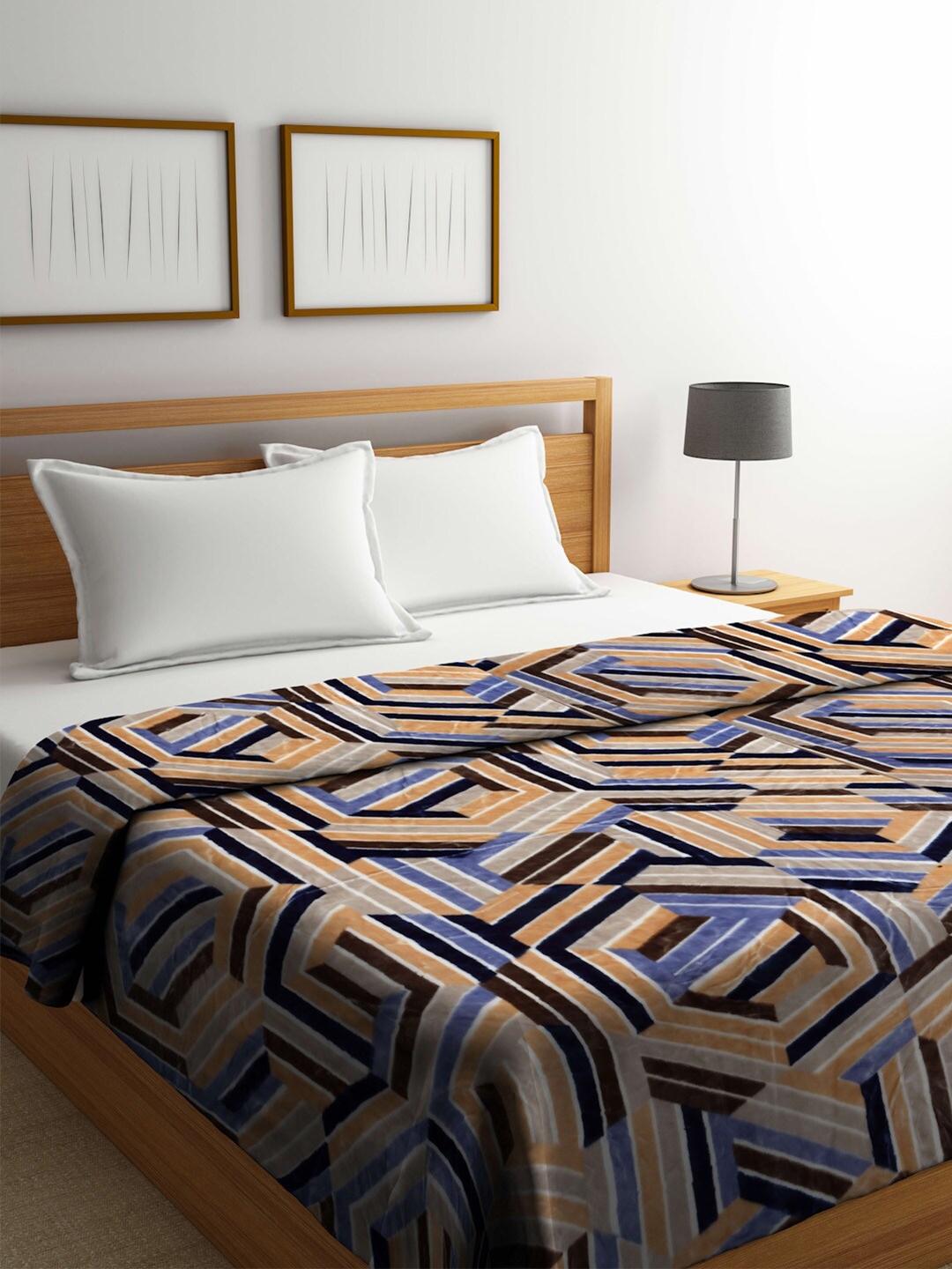 Buy Raymond Home Beige & Blue Geometric Heavy Winter 800 GSM Double Bed