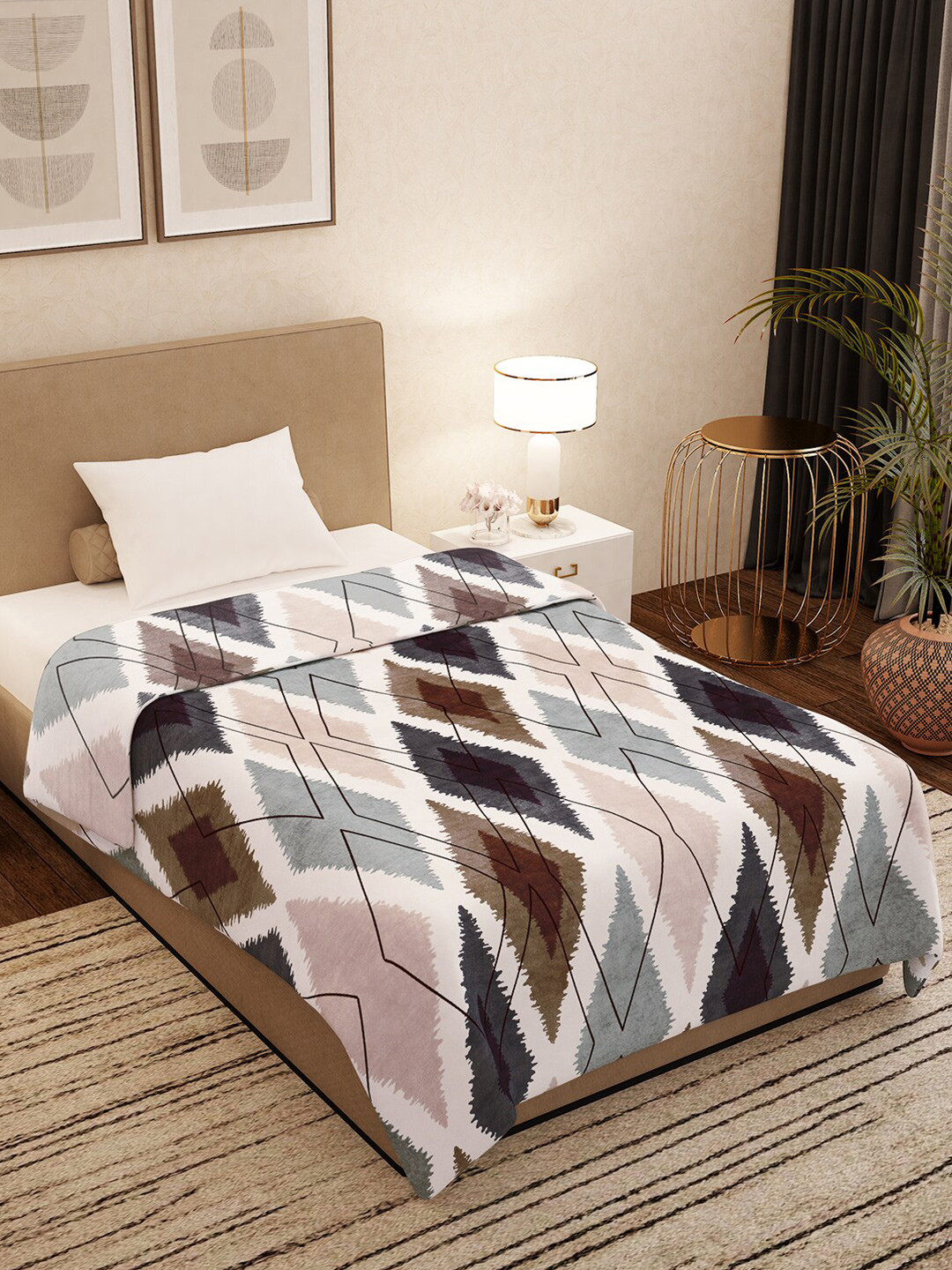 Buy Storyhome Grey & Black Geometric Mild Winter 300 GSM Single Bed