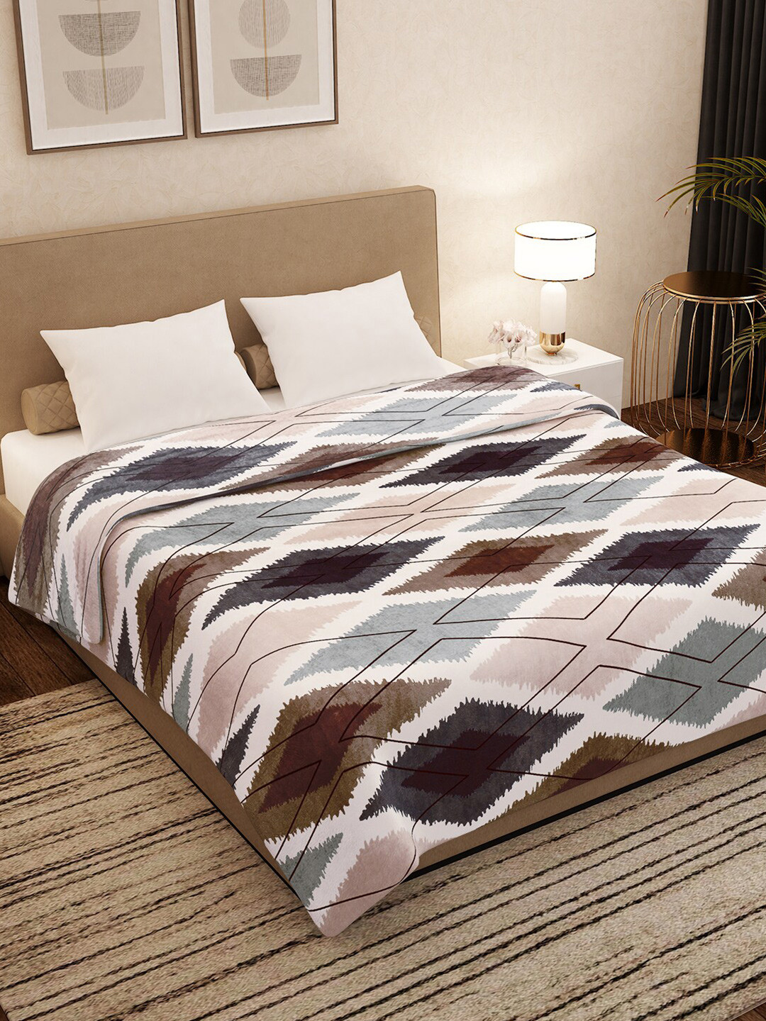 Buy Storyhome Grey & Brown Geometric Mild Winter 300 GSM Double Bed