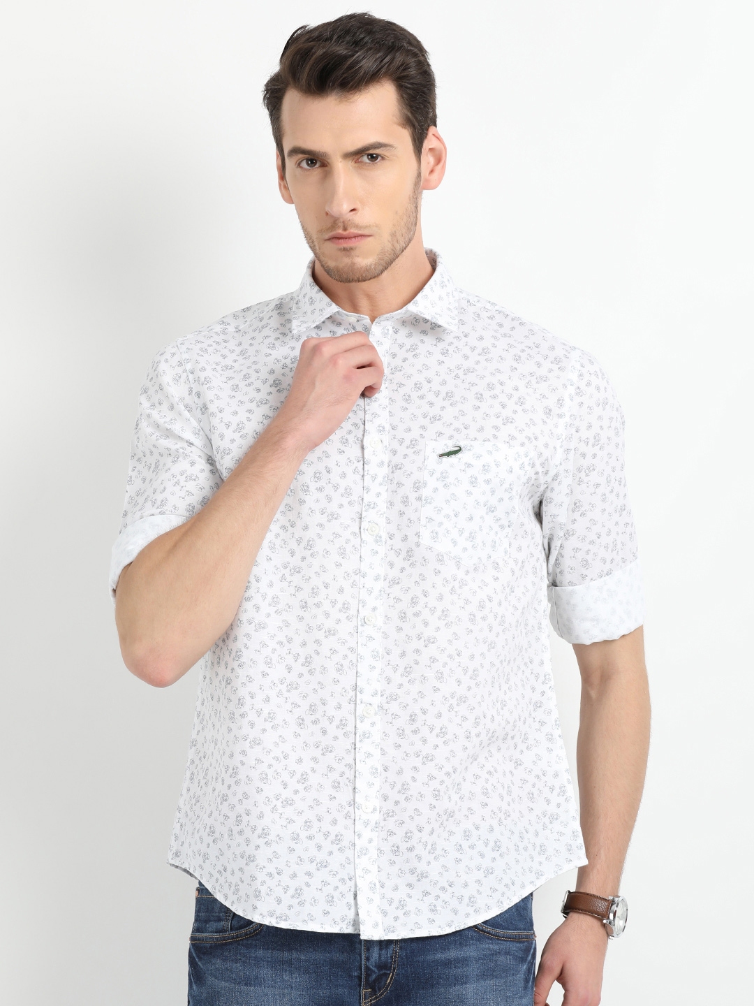 Buy Crocodile Men White & Grey Slim Fit Printed Casual Shirt - Shirts ...