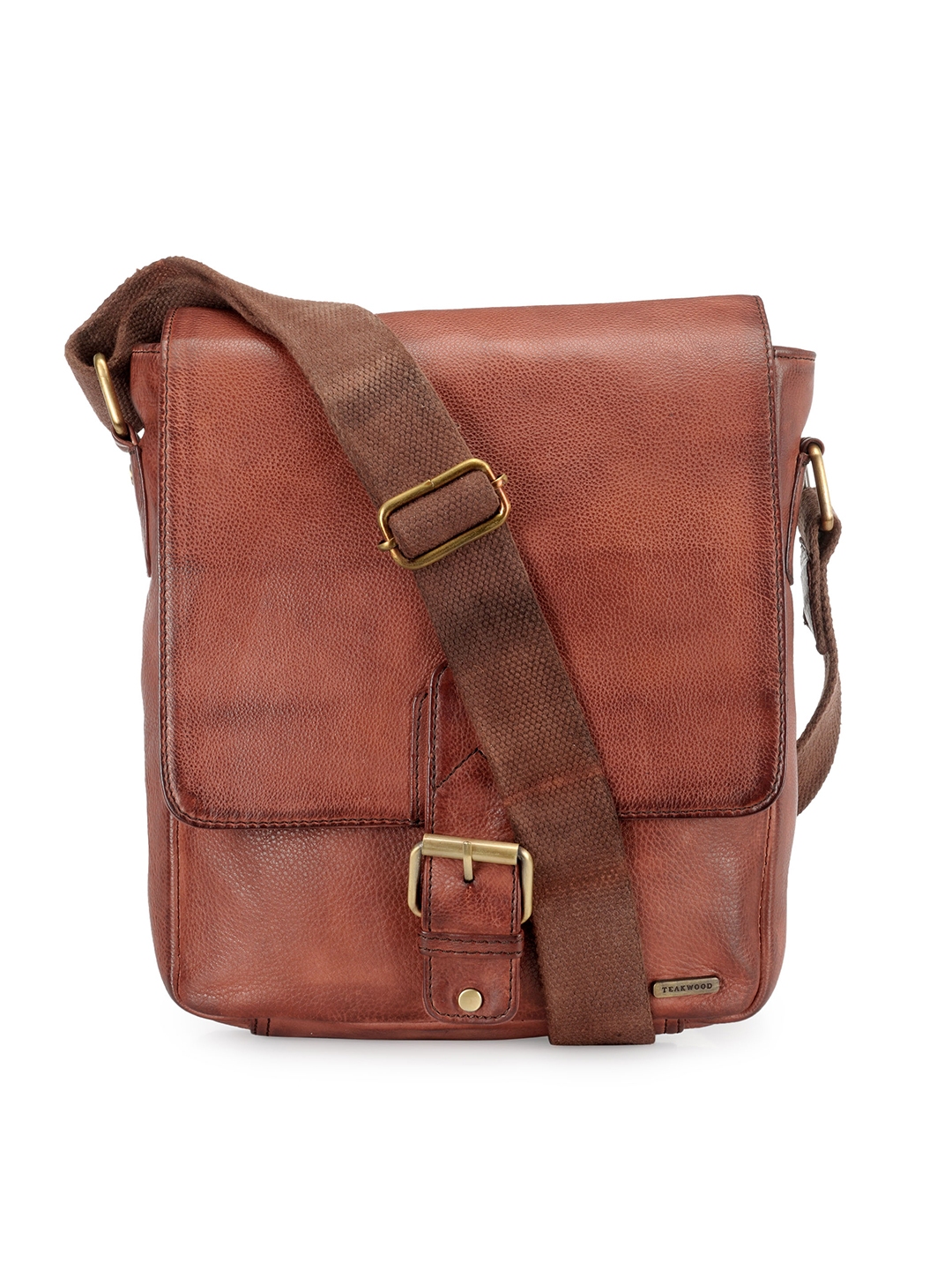 Buy Teakwood Leathers Unisex Tan Solid Leather Messenger Bag ...