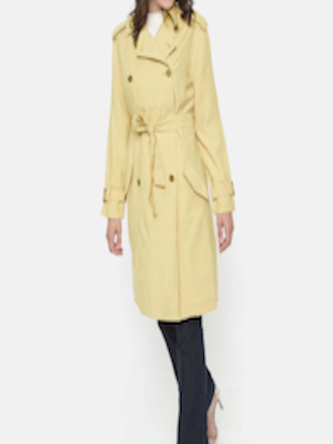 Buy Promod Women Beige Solid Longline Trench Coat - Coats for Women ...