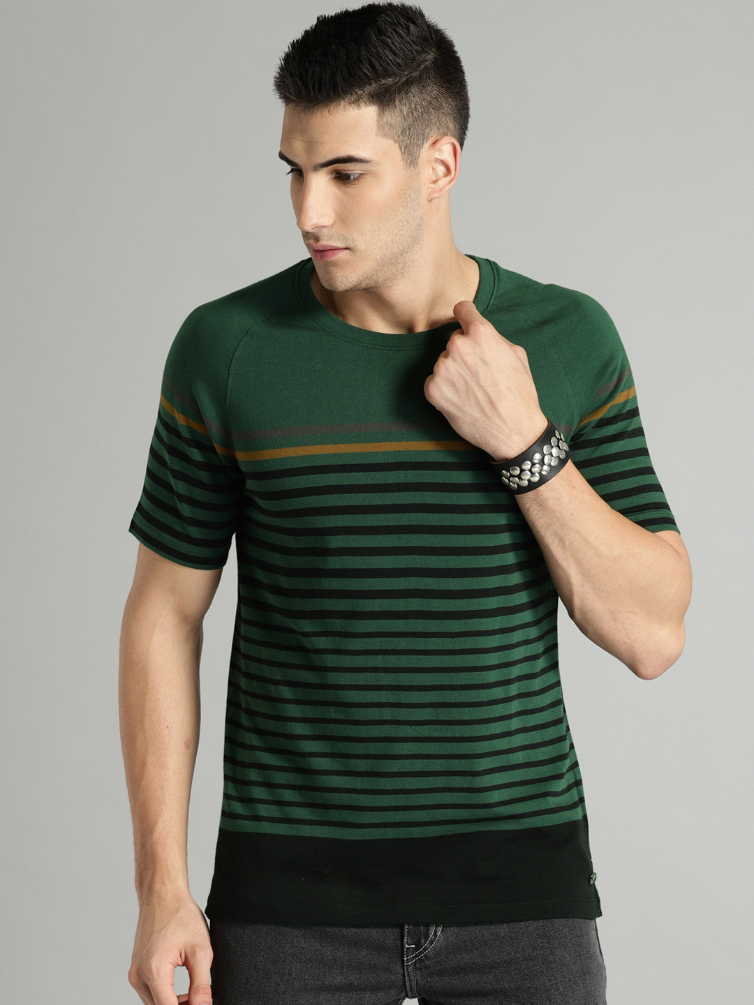 Buy Roadster Men Green Striped Round Neck T Shirt Tshirts for Men