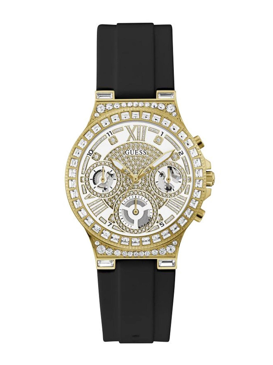 Guess Limelight Diamonds Black Dial Black Rubber Strap Watch for Women - GW0041L5