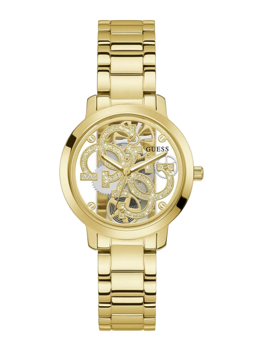 Guess Frontier Diamonds Gold Dial Red Rubber Strap Watch for Women - GW0045L2