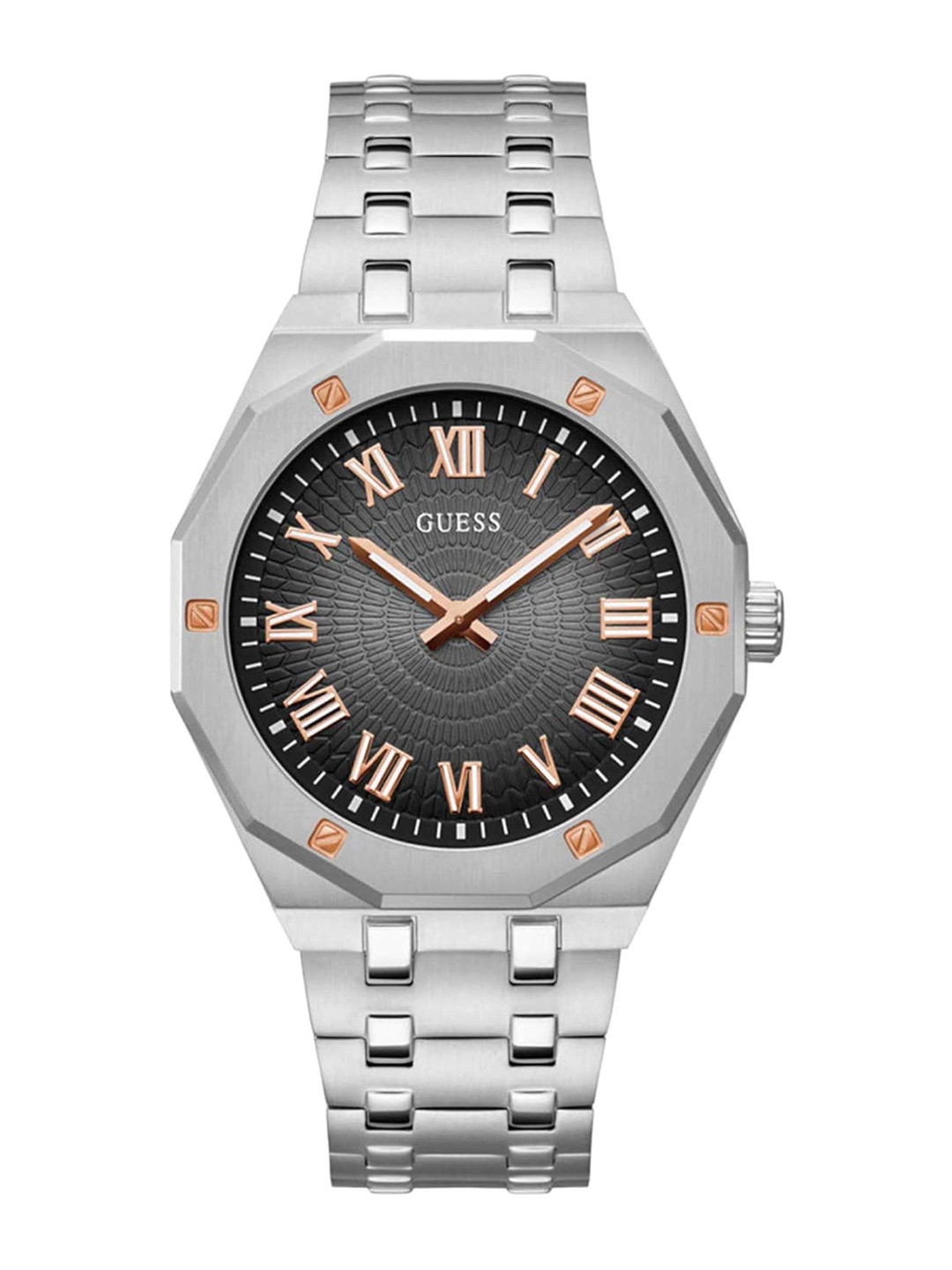 Guess Exec Chronograph Quartz Black Dial Silver Steel Strap Watch For Men - W0075G1