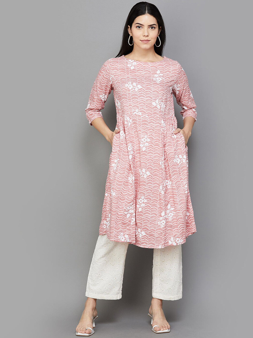 Floral Design Anarkali Kurta In Mehendi