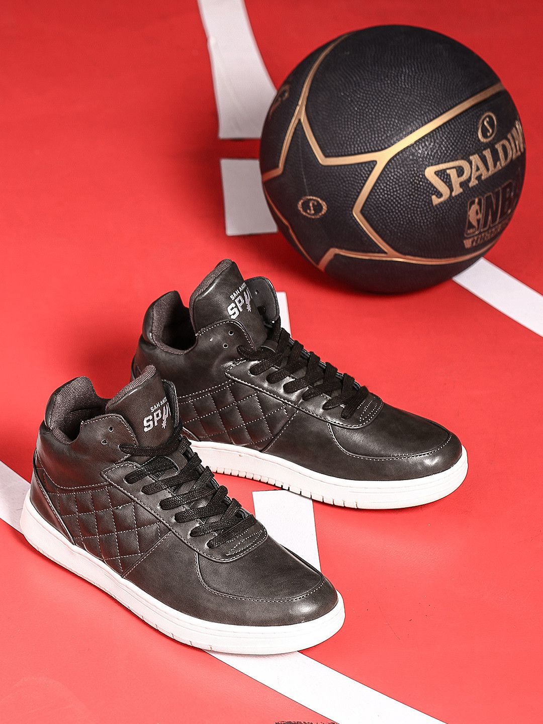 Buy NBA San Antonio Spurs Men Charcoal Grey Mid Top Sneakers Casual