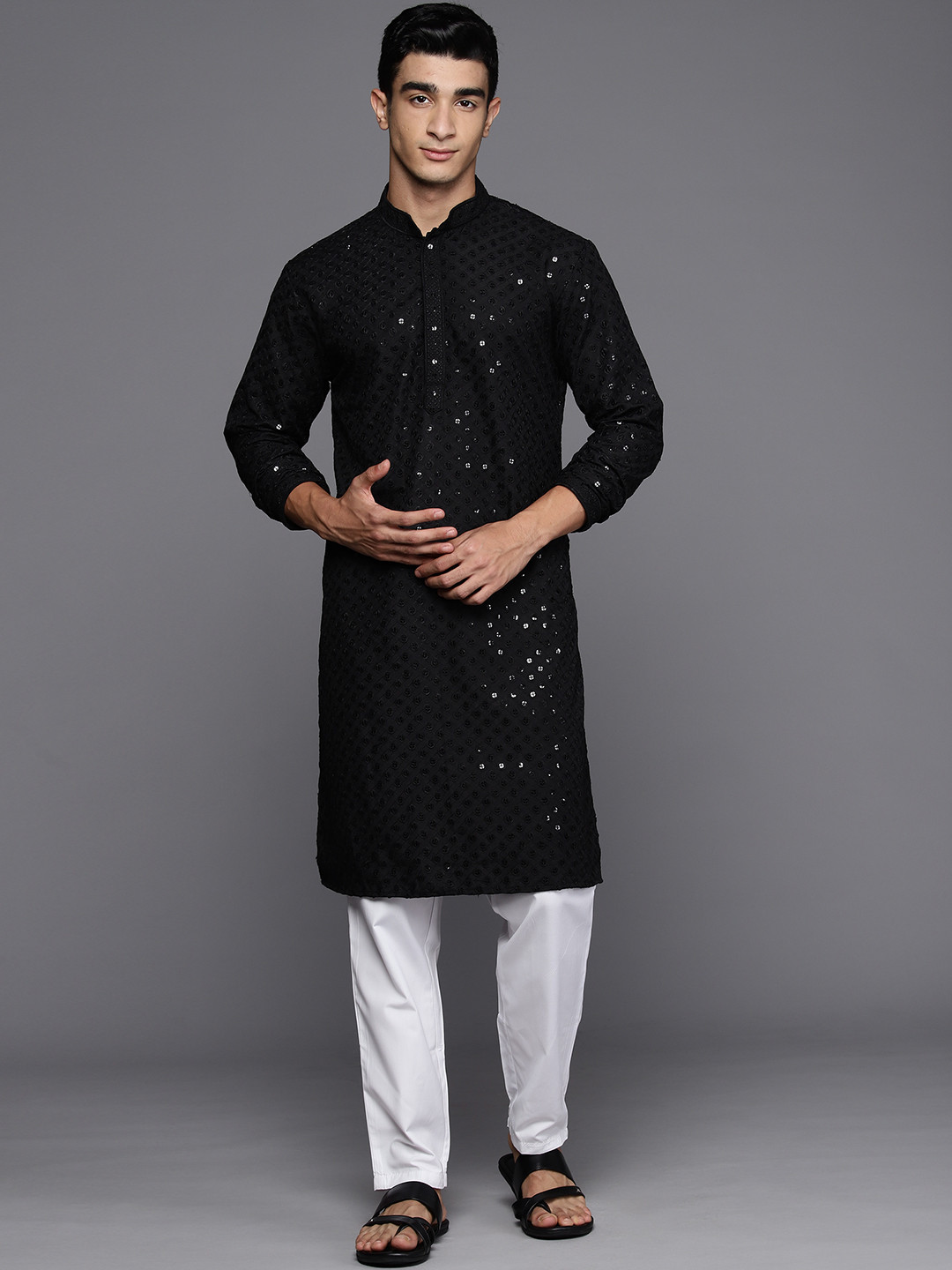 Indo Era Black Embroidered Straight Kurtas main image 0