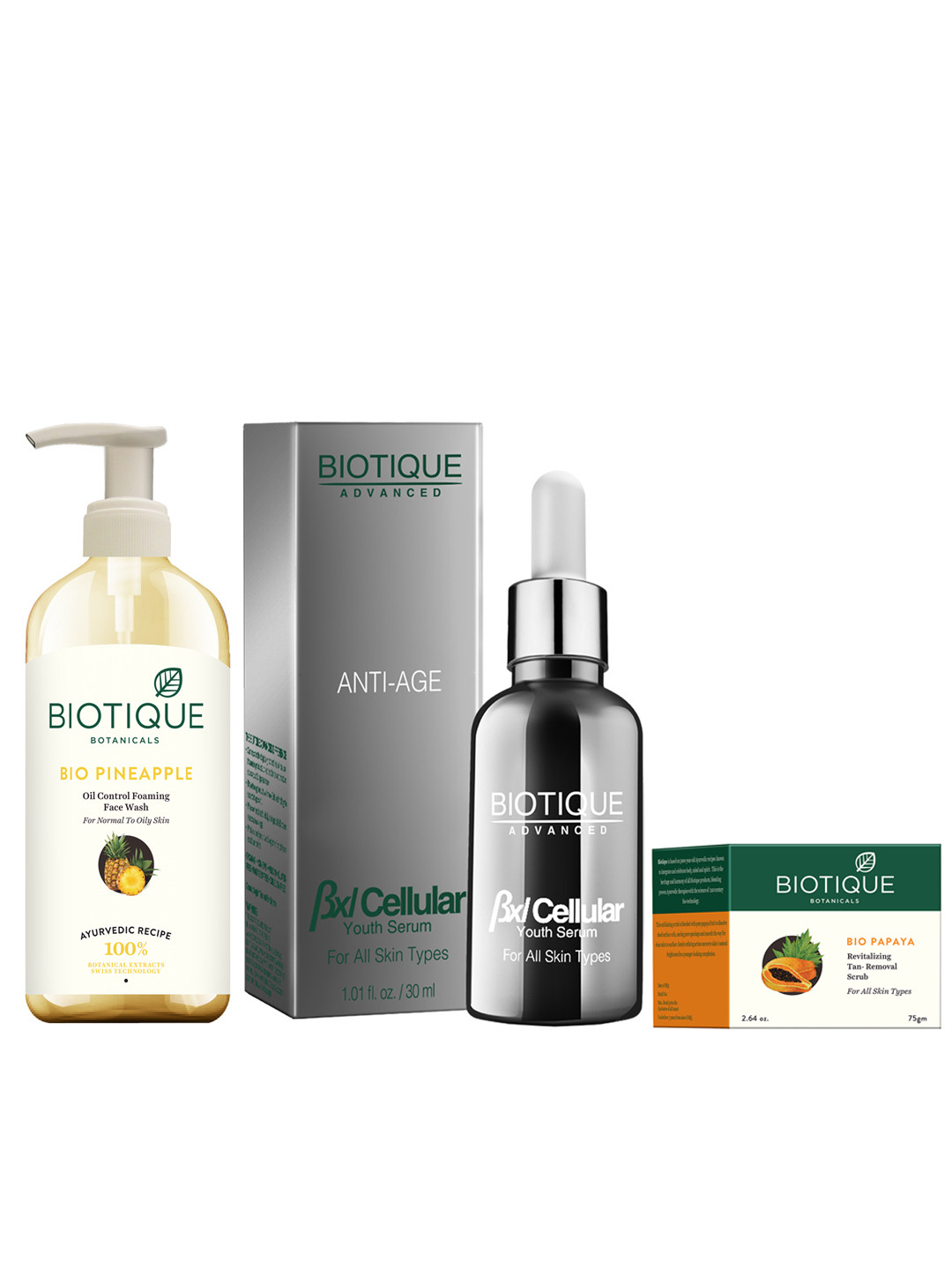 Buy Biotique Unisex Face Wash, Scrub & Serum Set Face Serum And Gel