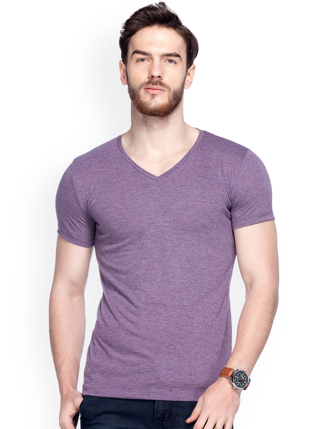 mens purple v neck t shirt