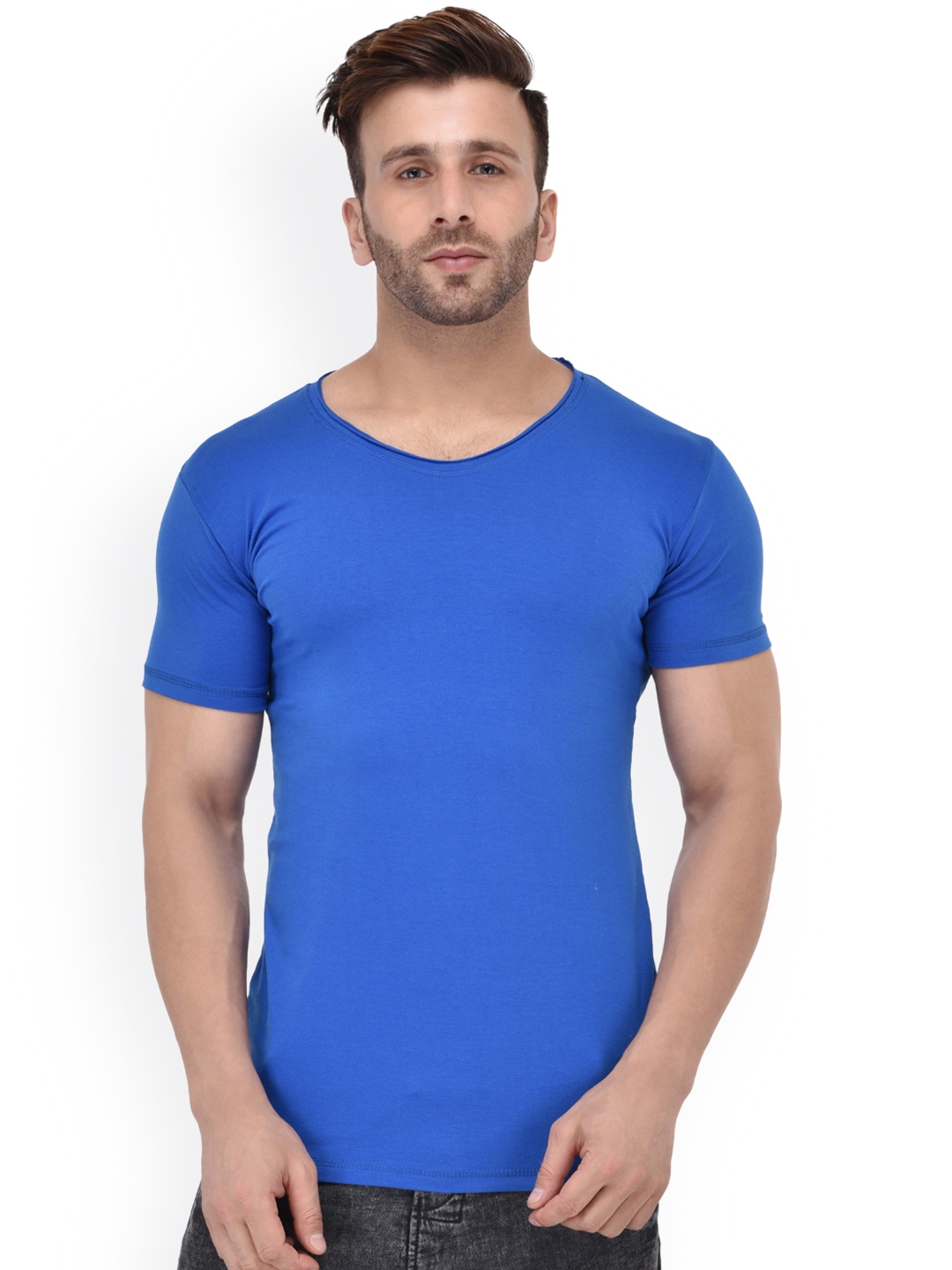 Buy Tinted Men Blue Solid Round Neck Slim Fit T Shirt Tshirts For Men 2485214 Myntra 3858