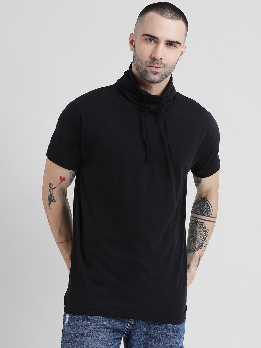 high neck t shirt black