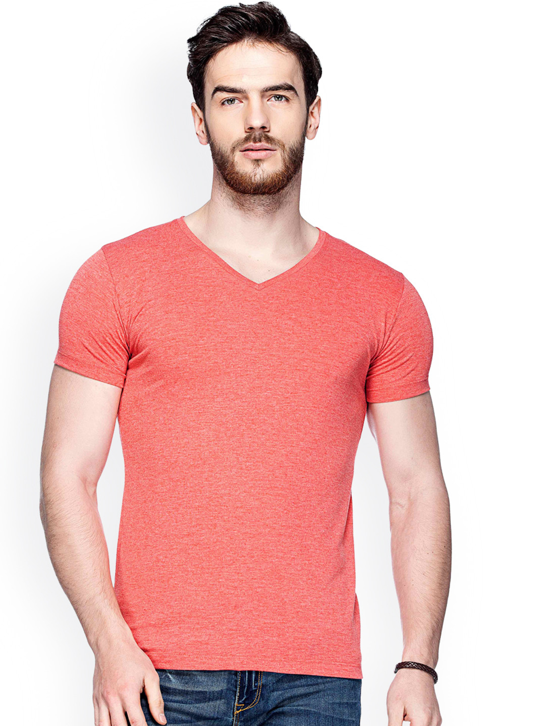 Buy Tinted Men Red Solid V Neck T Shirt - Tshirts for Men 2485265 | Myntra