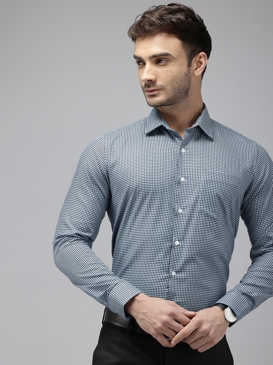 Buy Van Heusen Pure Cotton Slim Fit Micro Checks Opaque Formal Shirt ...