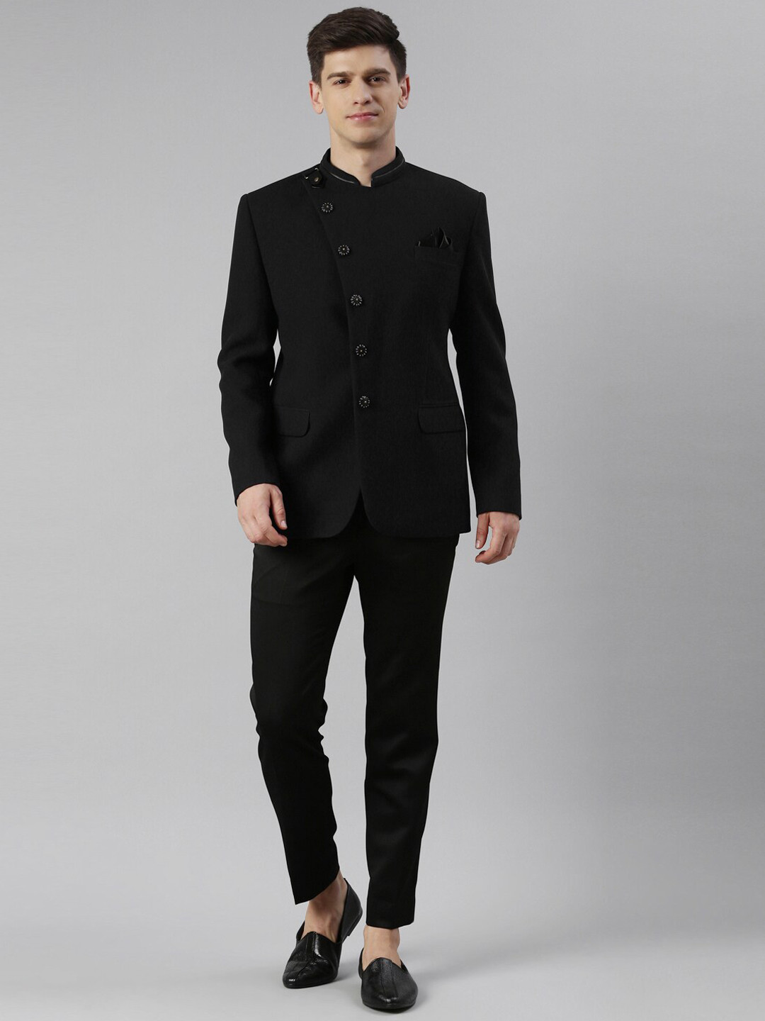 Black embroidered  bandhgala two piece suit