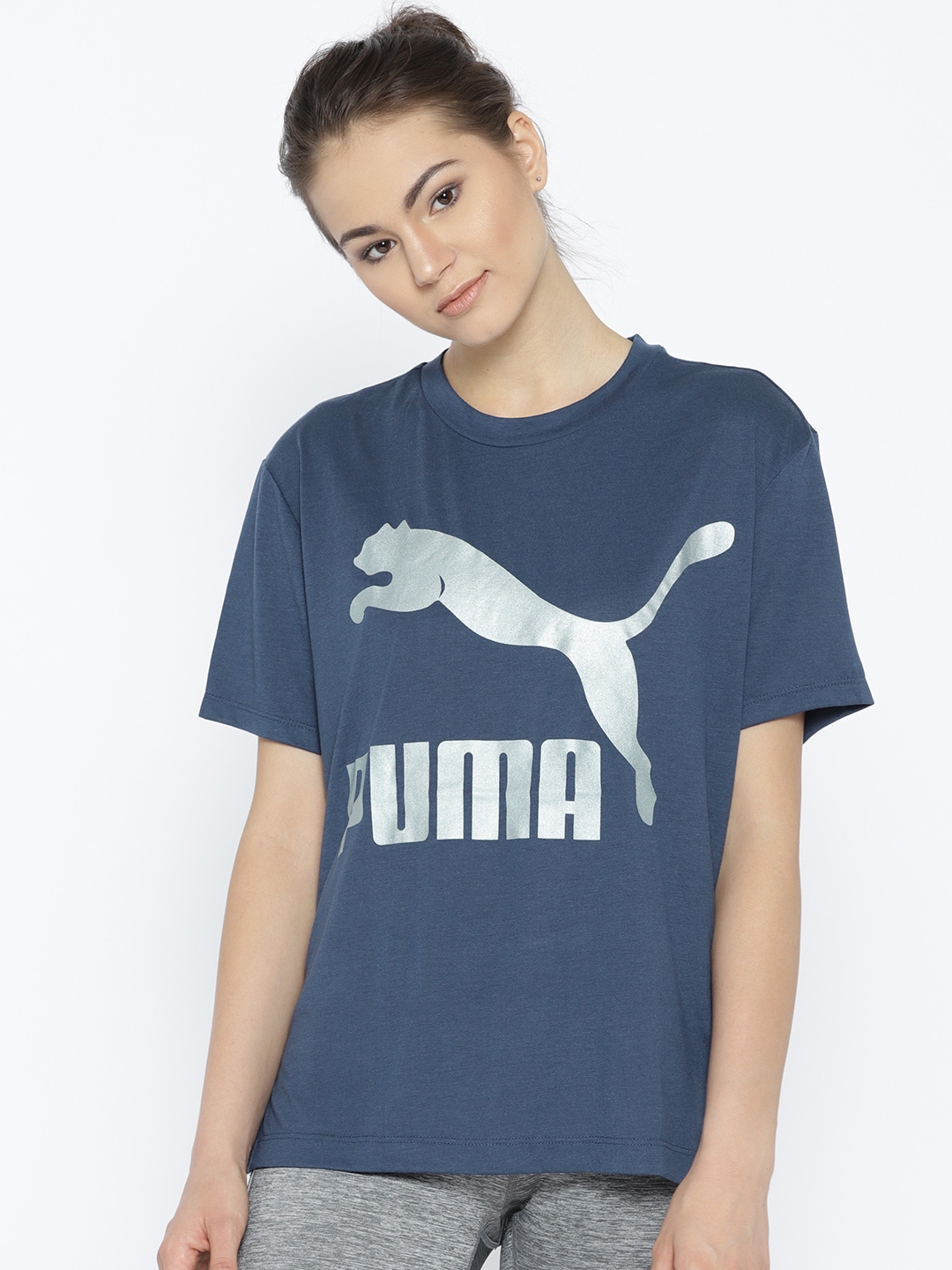 Buy Puma Women Navy Classics Logo Printed Round Neck T Shirt - Tshirts ...