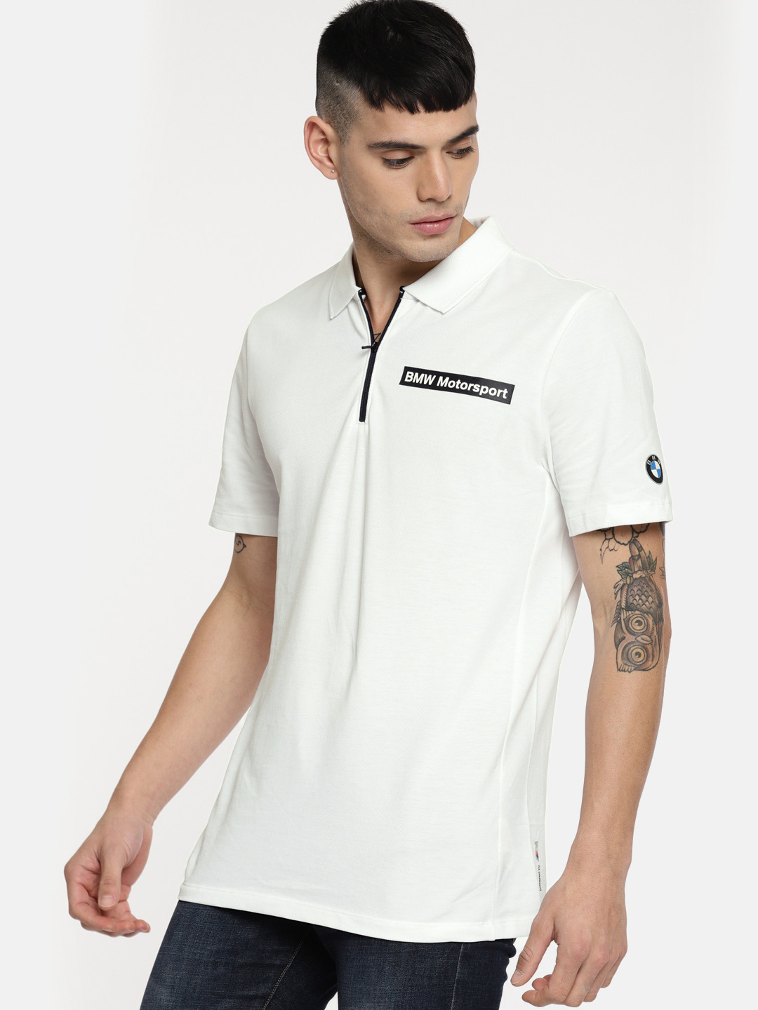 Buy PUMA Motorsport Men White Solid BMW MS Polo Collar Pure Cotton ...