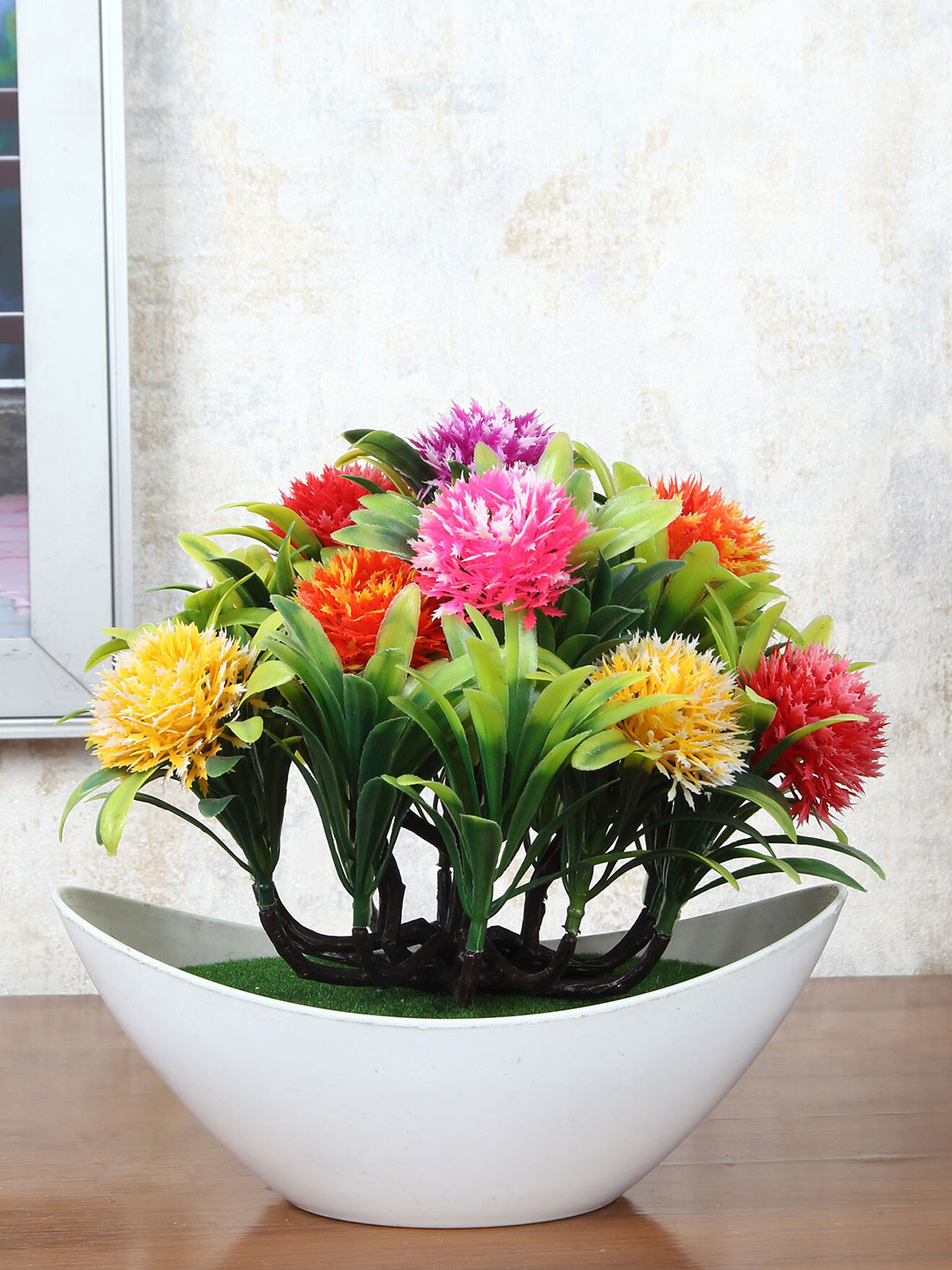 Buy FOLIYAJ Green & Pink Faux Flowery Plant With Pot Artificial