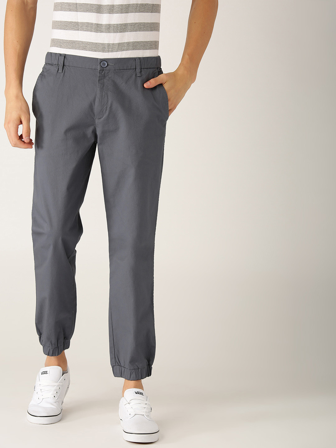 Buy United Colors Of Benetton Men Grey Slim Fit Solid Joggers - Trousers for Men 2488340 | Myntra