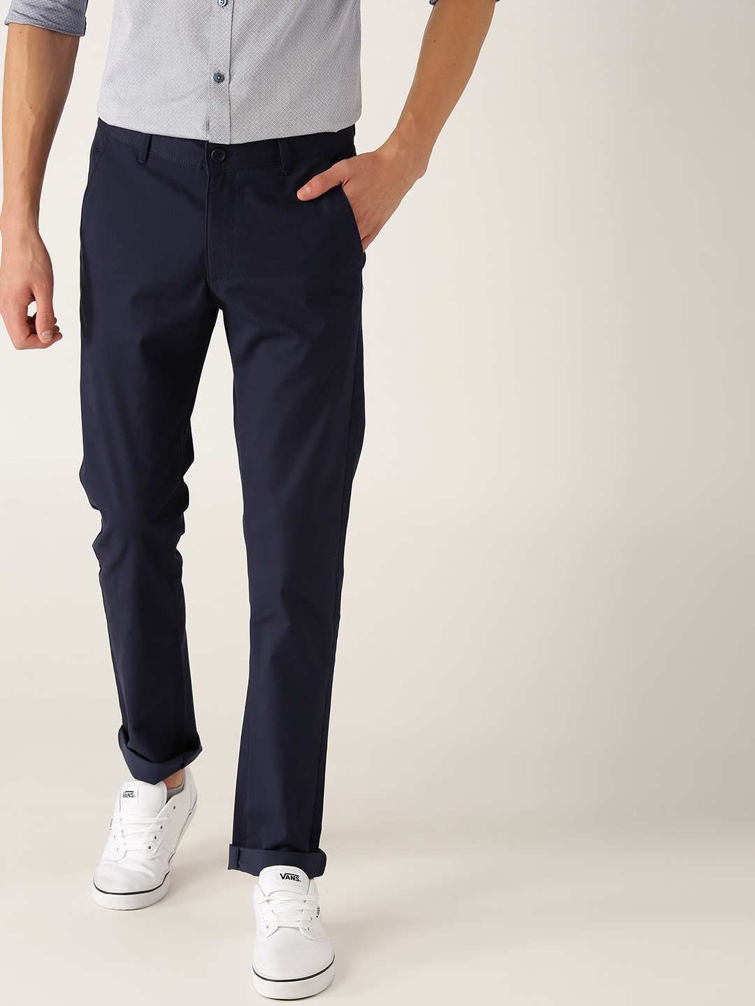 Buy United Colors Of Benetton Men Navy Blue Slim Fit Solid Chinos ...