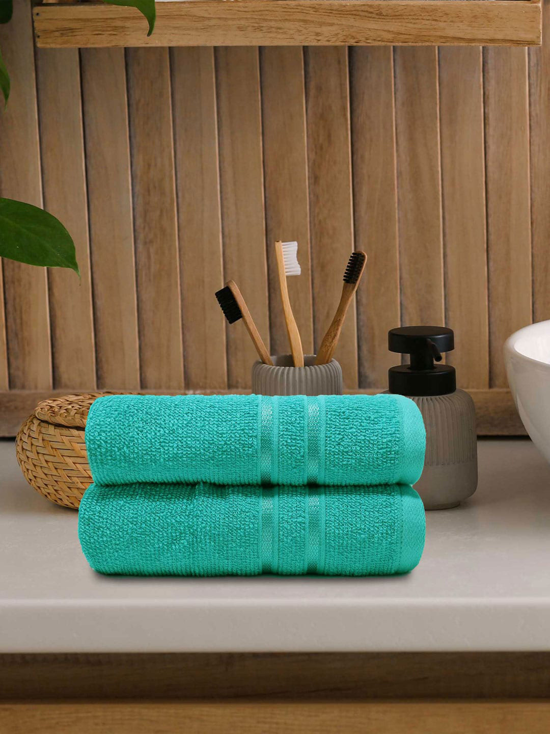 Buy MYTRIDENT 2 Pcs Sea Green 400 GSM Pure Cotton Hand Towels Hand