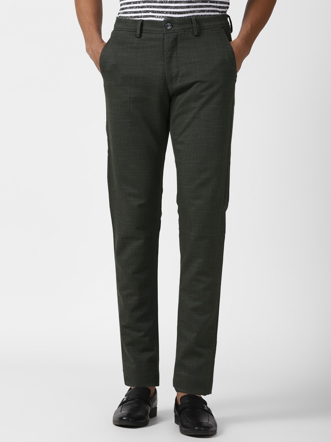 Buy Van Heusen Sport Men Textured Slim Fit Mid Rise Regular Trousers ...