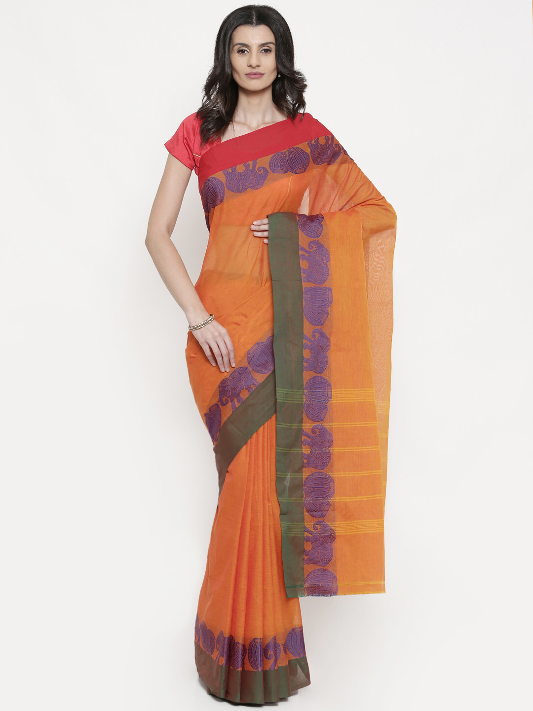 Buy The Chennai Silks Classicate Orange Solid Pure Cotton Handloom