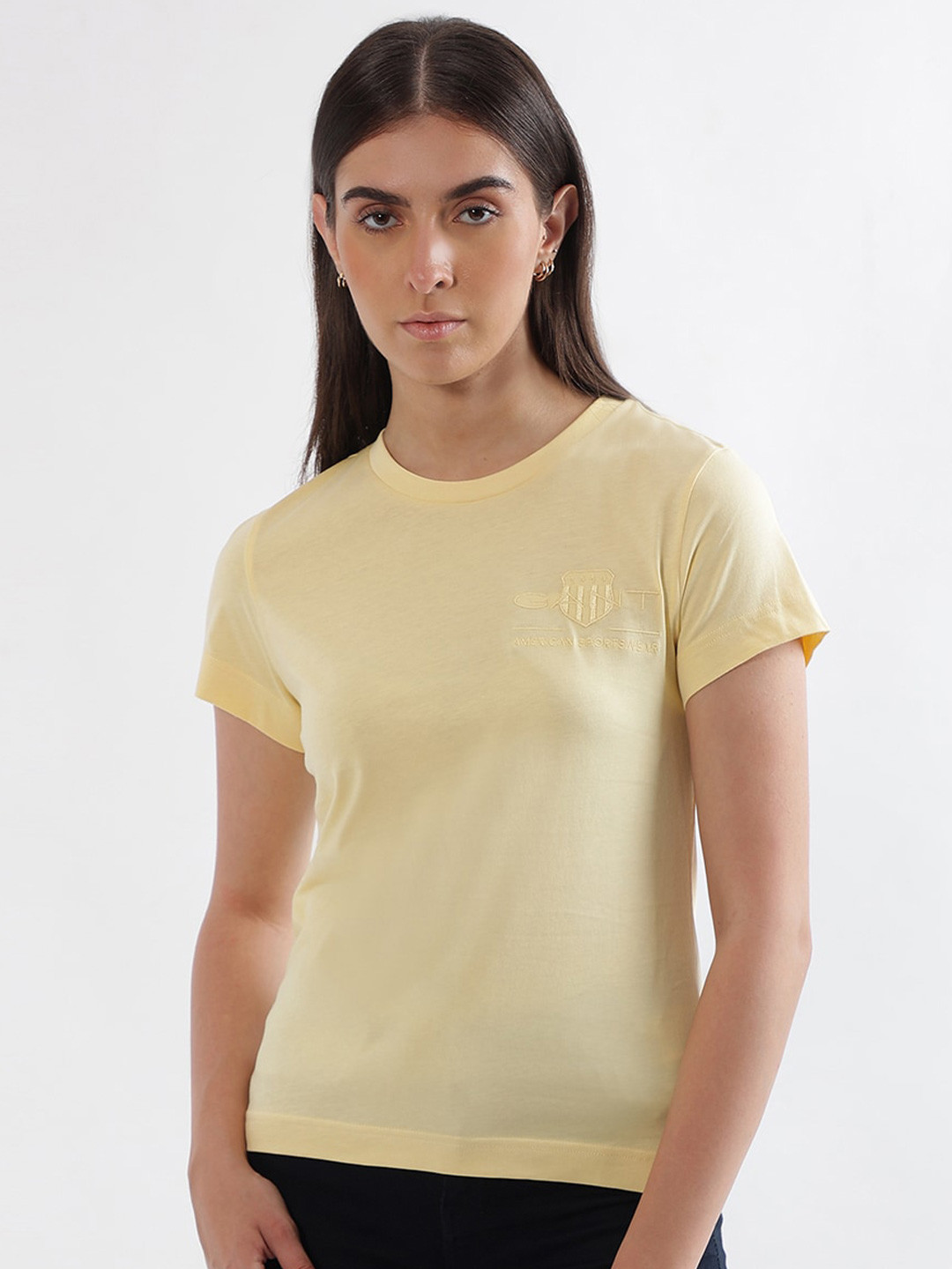 Gant Women Pink Solid Crew Neck Tshirt