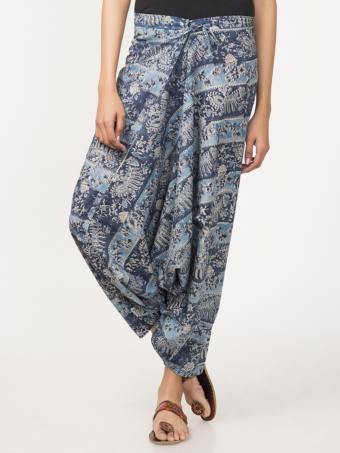 Buy Fabindia Blue & Off White Kalamkari Print Harem Pants - Harem Pants for Women 2489402 | Myntra