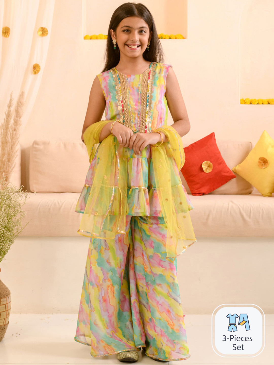 Pspeaches Girls Kurta Set, wine