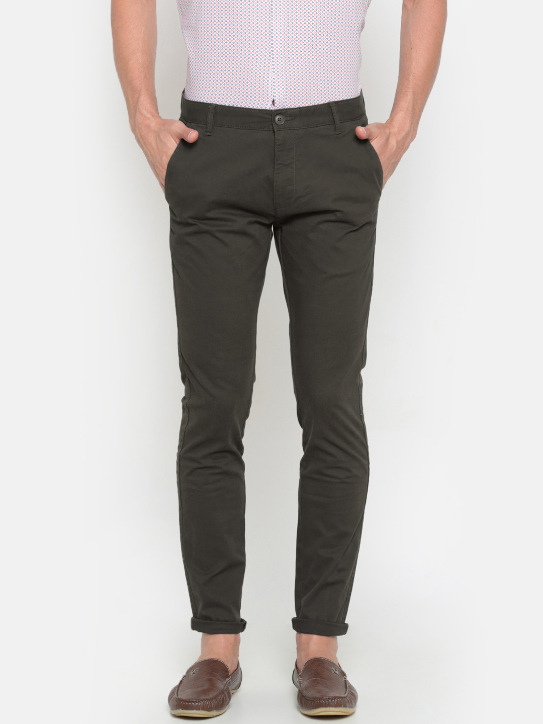Buy Indigo Nation Men Brown Slim Fit Solid Chinos Trousers for Men