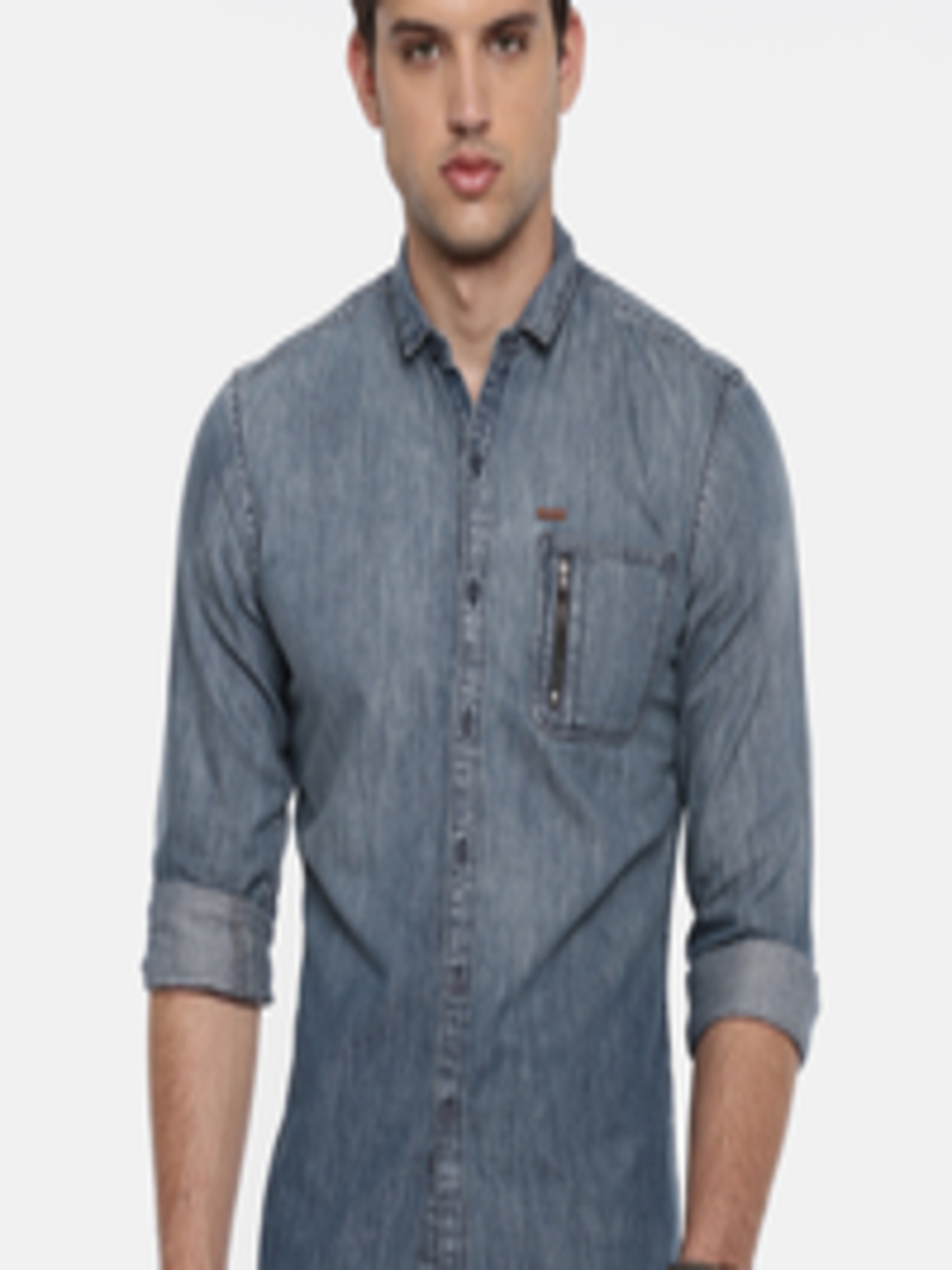 Buy Wrangler Men Blue Slim Fit Faded Denim Casual Shirt - Shirts for ...