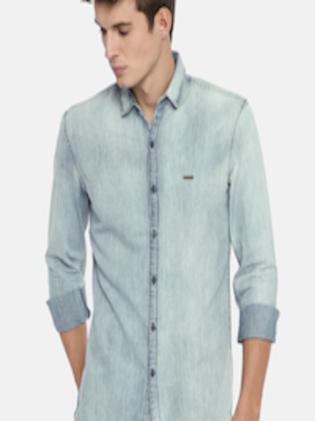 Buy Wrangler Men Blue Slim Fit Faded Casual Denim Shirt - Shirts for ...