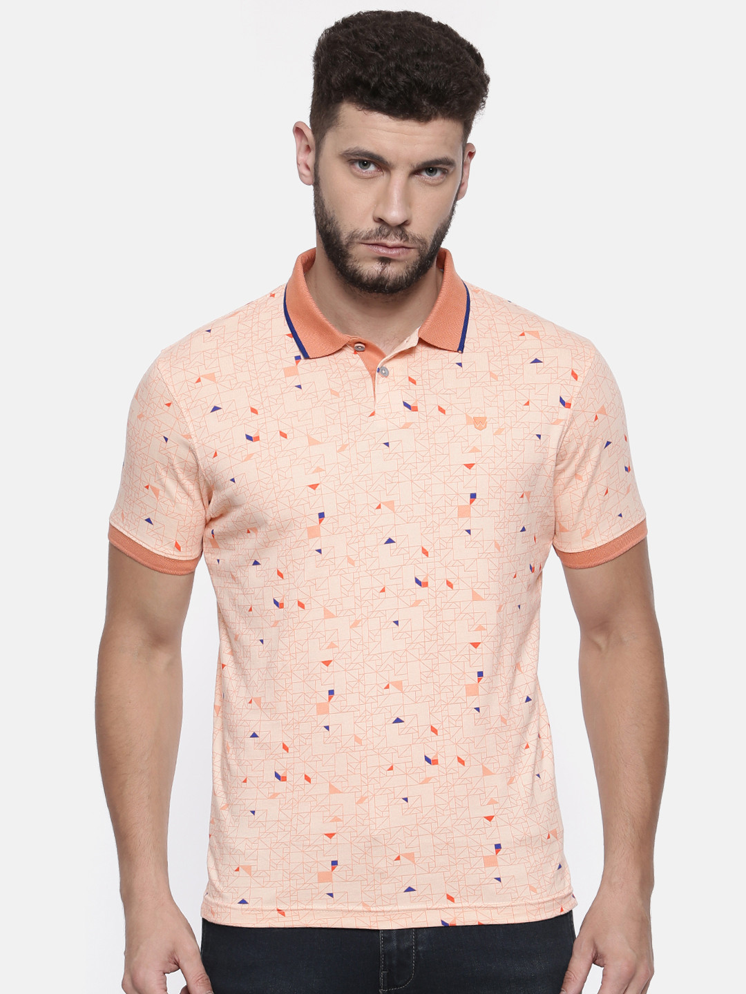 Buy Wrangler Men Peach Coloured Printed Polo Pure Cotton T Shirt - Tshirts for Men 2490671 | Myntra