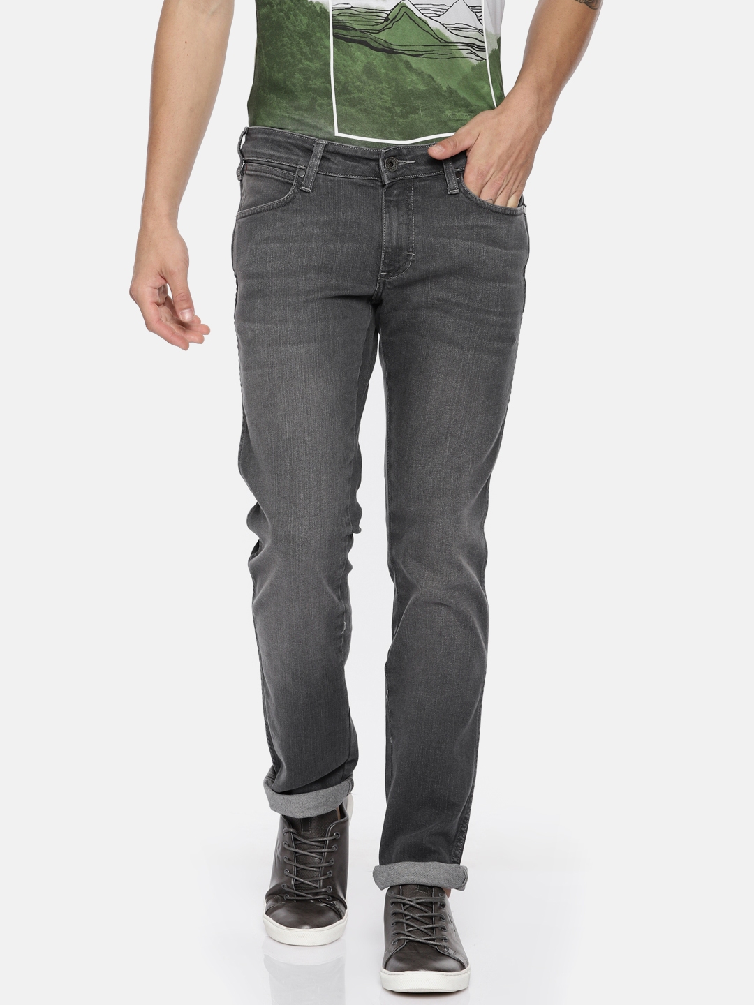 Buy Wrangler Men Grey Slim Fit Low Rise Clean Look Stretchable Jeans ...