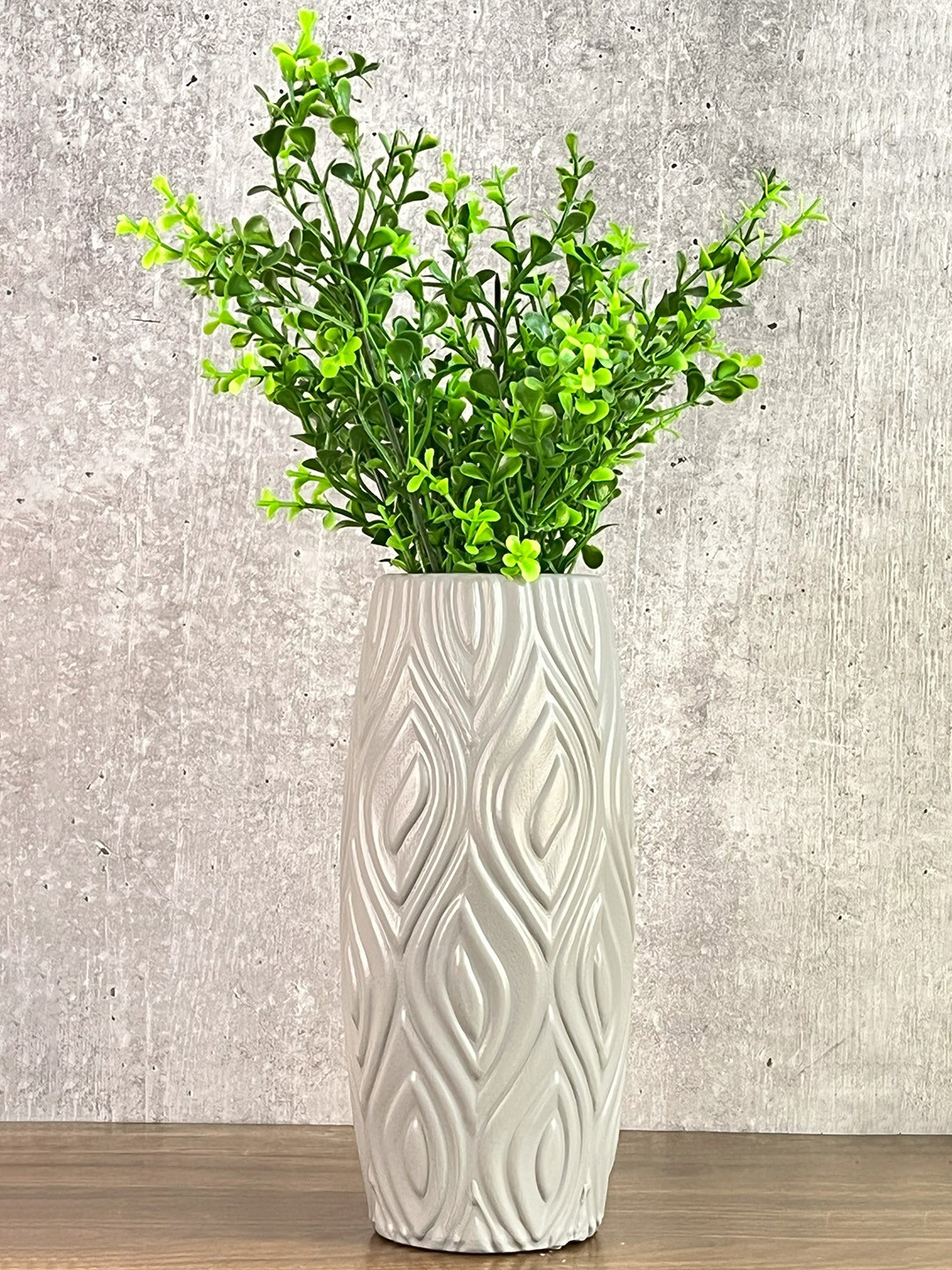 Buy Akaar Green & Grey Artificial Jade Plant With Grey Long Cylindrical Pot Artificial Flowers
