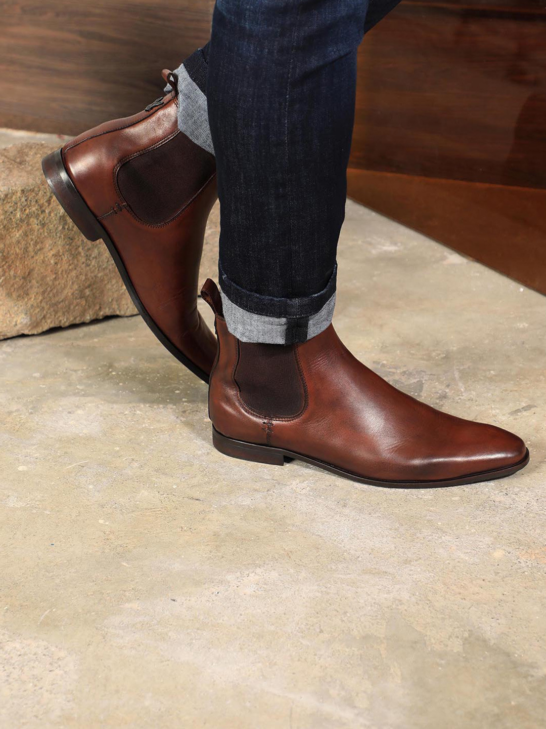 Buy RARE RABBIT Men Mid Top Leather Chelsea Boots - Boots for Men ...