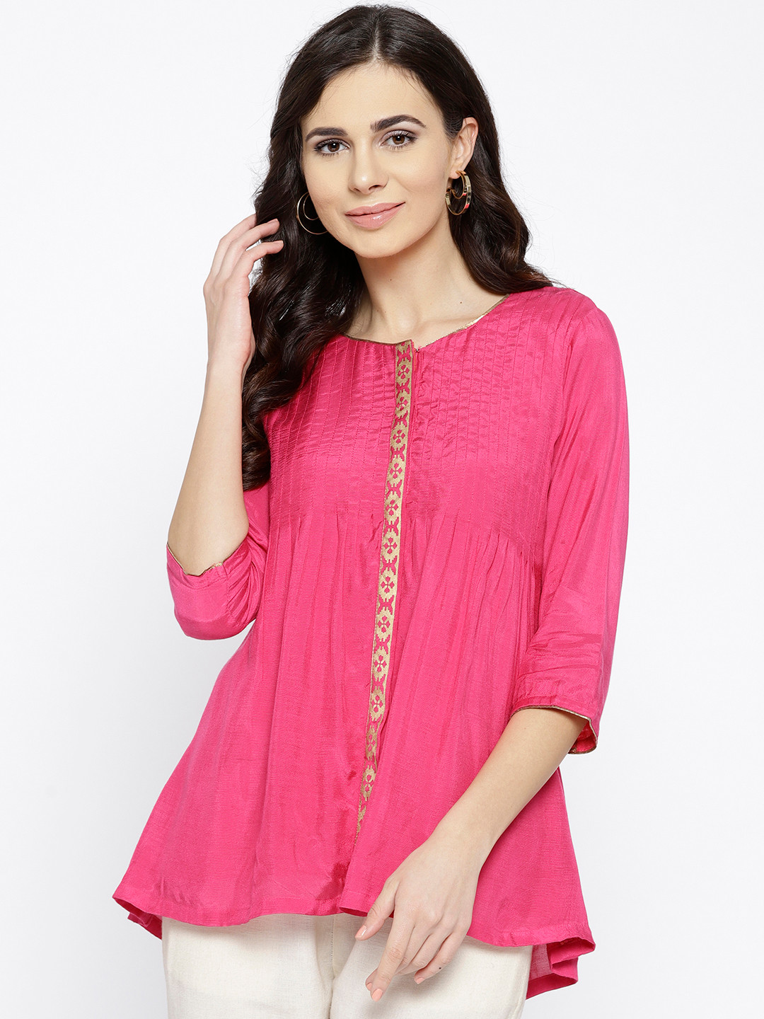 Buy Rangriti Women Pink Solid A Line Kurti Kurtis for Women 2491423