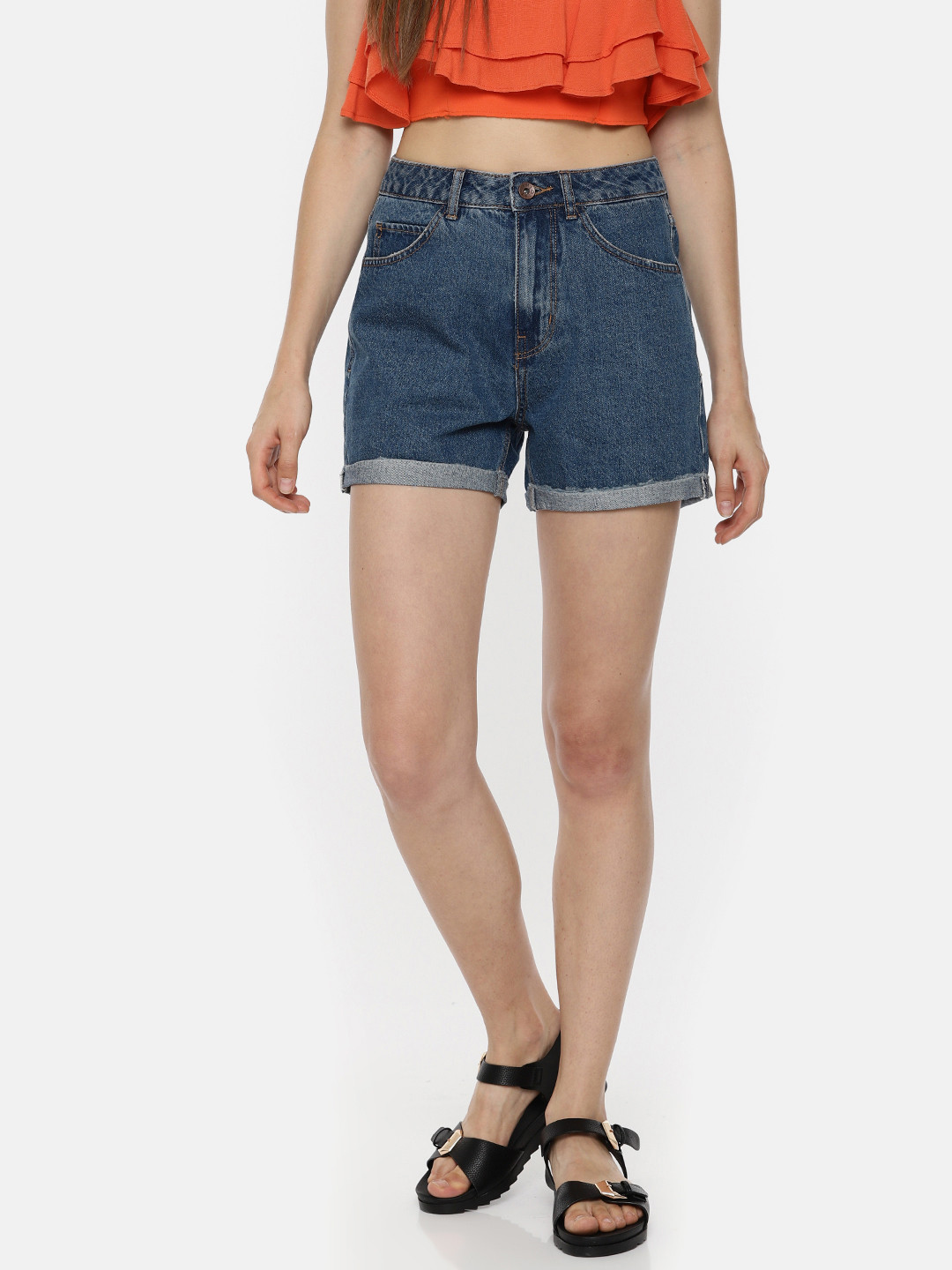 Buy Vero Moda Women Blue Solid Loose Fit Denim Shorts - Shorts for Women 2491514 | Myntra